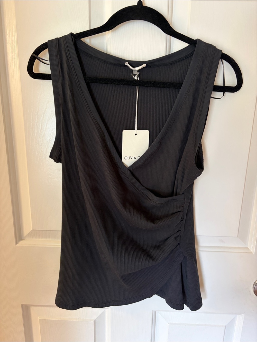 Olivia Grey Cross-Front Sleeveless Tank - Black NWT